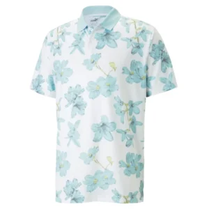 MATTR Verdant Golf Polo - Bright White - Tropical Aqua