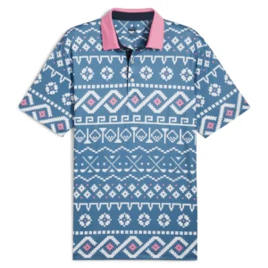 FAIR ISLE PRINT POLO - Blue Horizon-White Glow