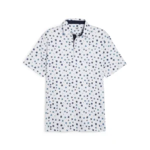 Cloudspun Floral Polo - White Glow  - Zen Blue