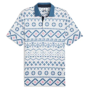 FAIR ISLE PRINT POLO - White Glow-Blue Horizon